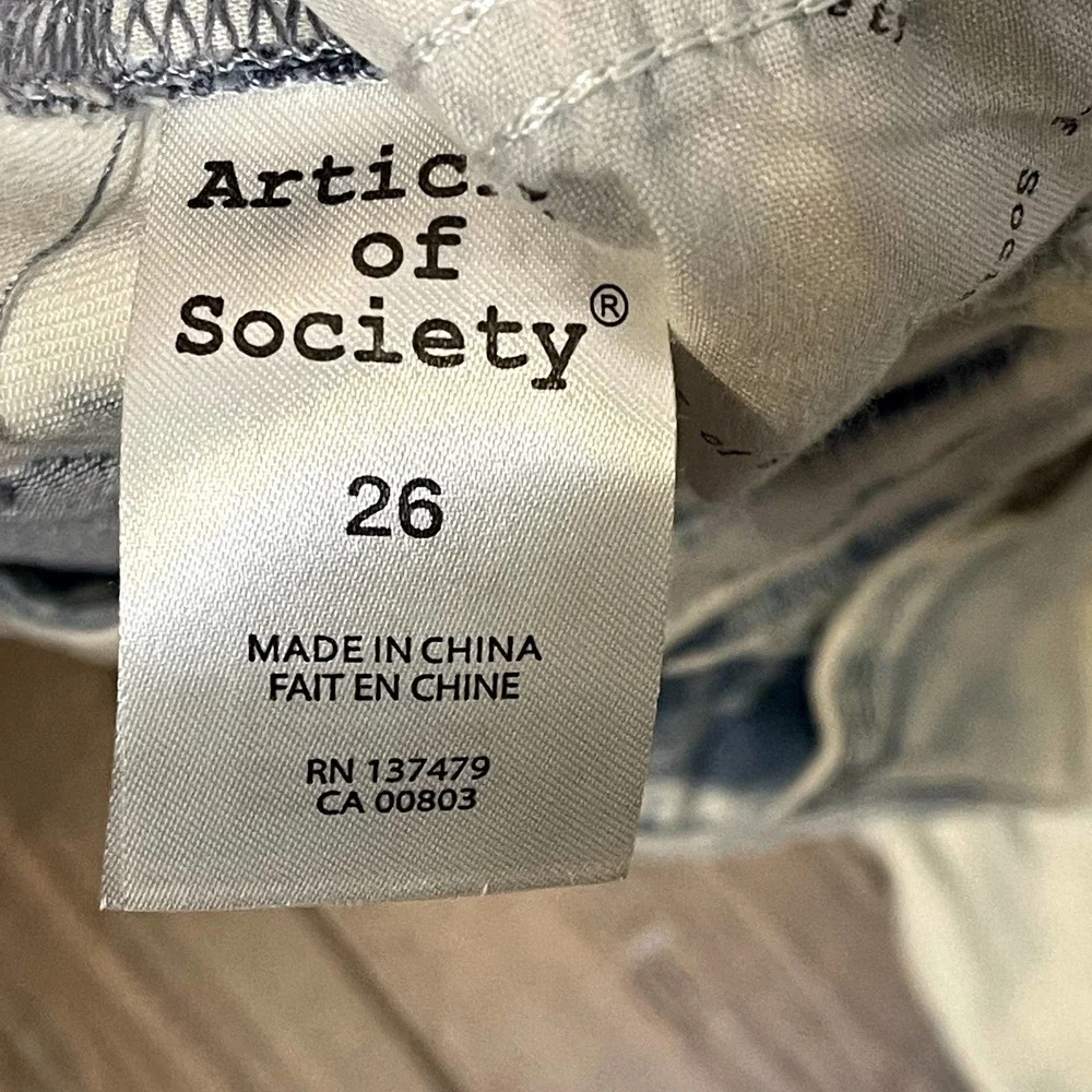 Article Of Society Straight Leg Jeans Frayed Hem Tie Dye Bleached Denim 26 Women